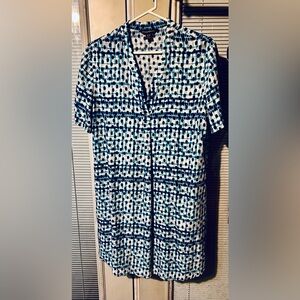 Tommy Bahama Blue and White Patterned V-neck Dress